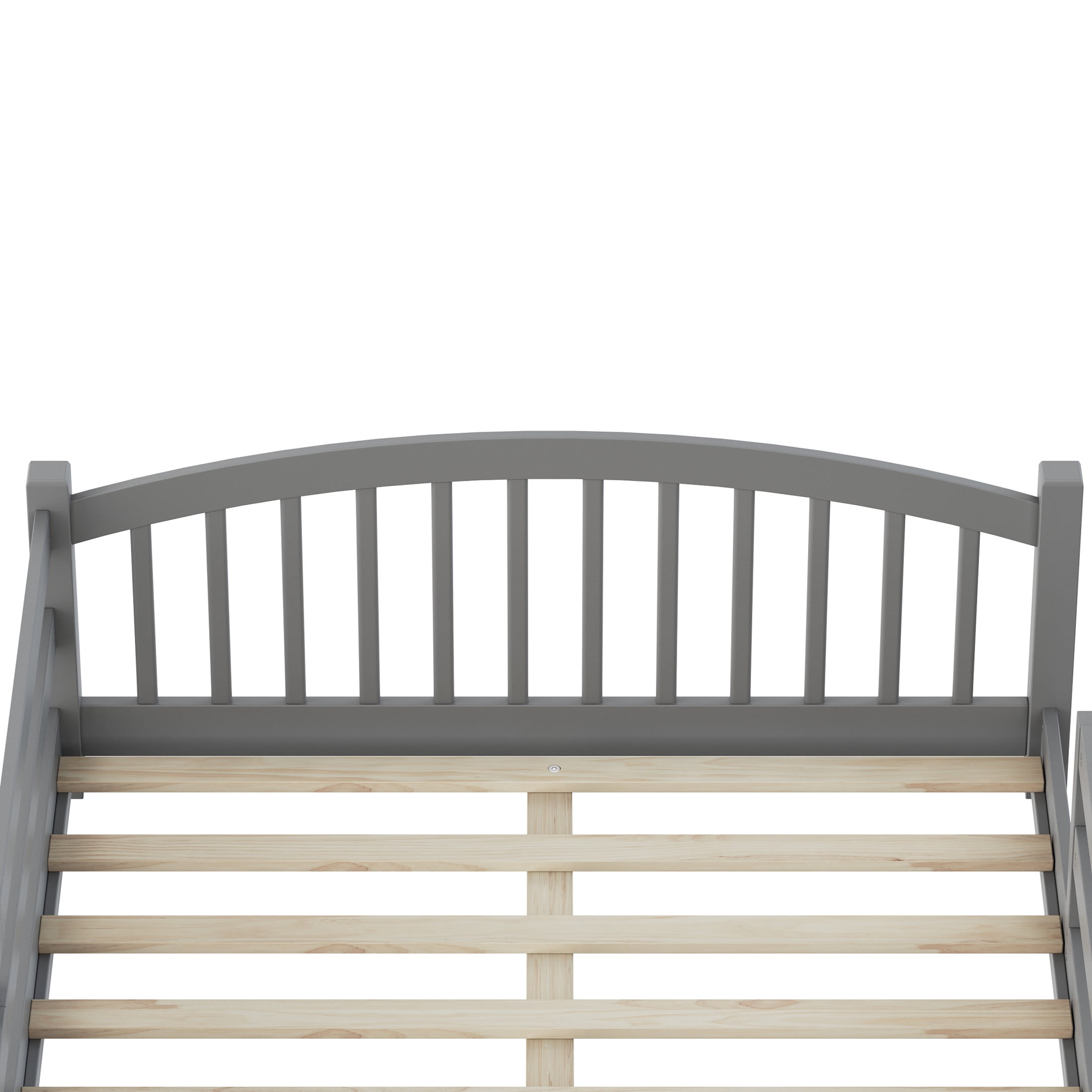 Noble House Full Floor Bed with Slats, Safety Guardrails, Solid Wood Frame, Gray