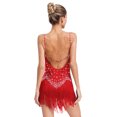 thumbnail image 2 of Rswnyirn Robe Latine en Strass pour Femmes avec Franges Costume de Bal Salsa Tango Danse Justaucorps Rouge m, 2 of 6