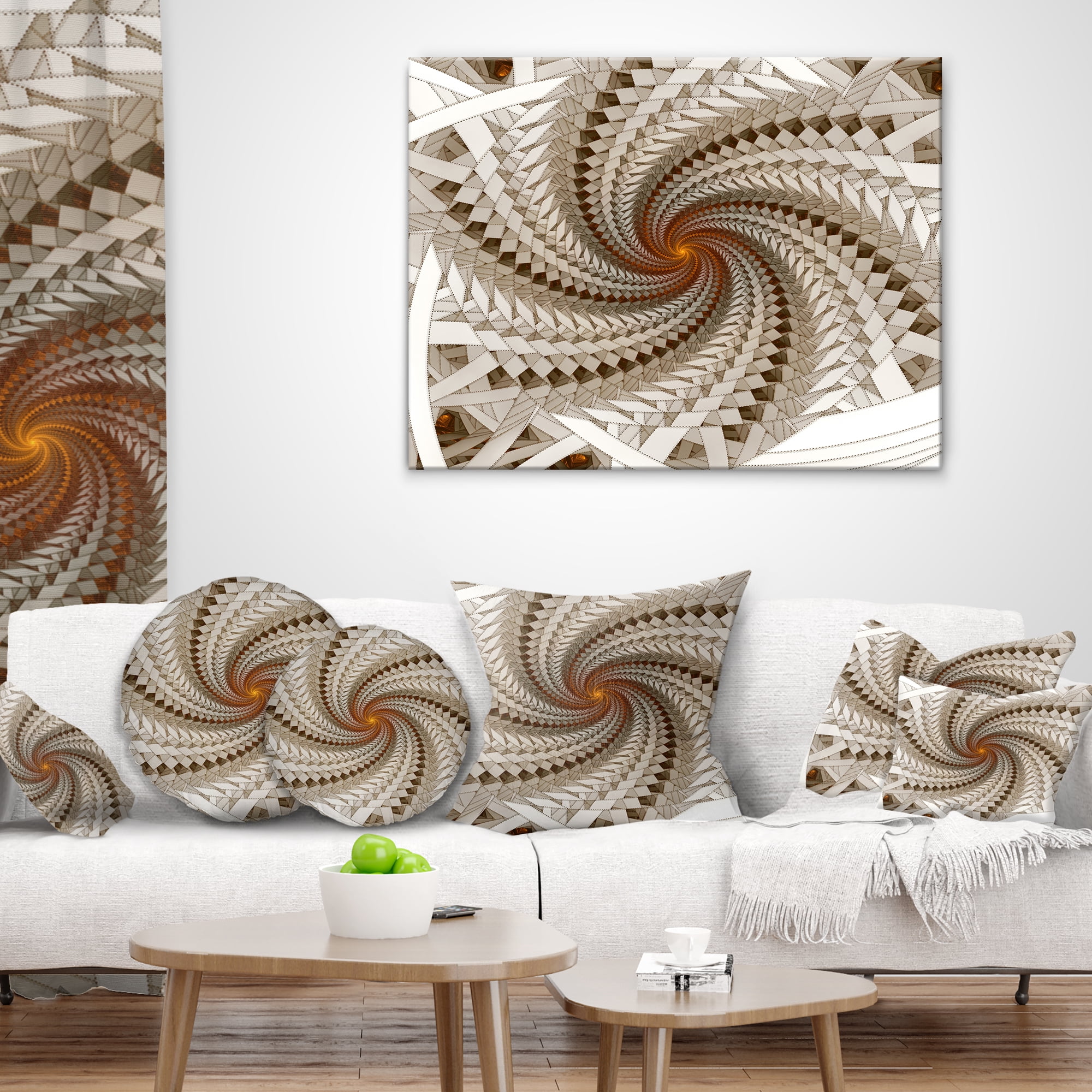 Designart White Fractal Spiral Pattern - Abstract Throw Pillow - 12x20