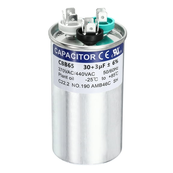 Uxcell 30 3 MFD CBB65 Run Start Capacitor 30 3 uF, 370/440V Round AC Capacitor for AC Motor Run, HVAC, Air Conditioner, Condenser Motors