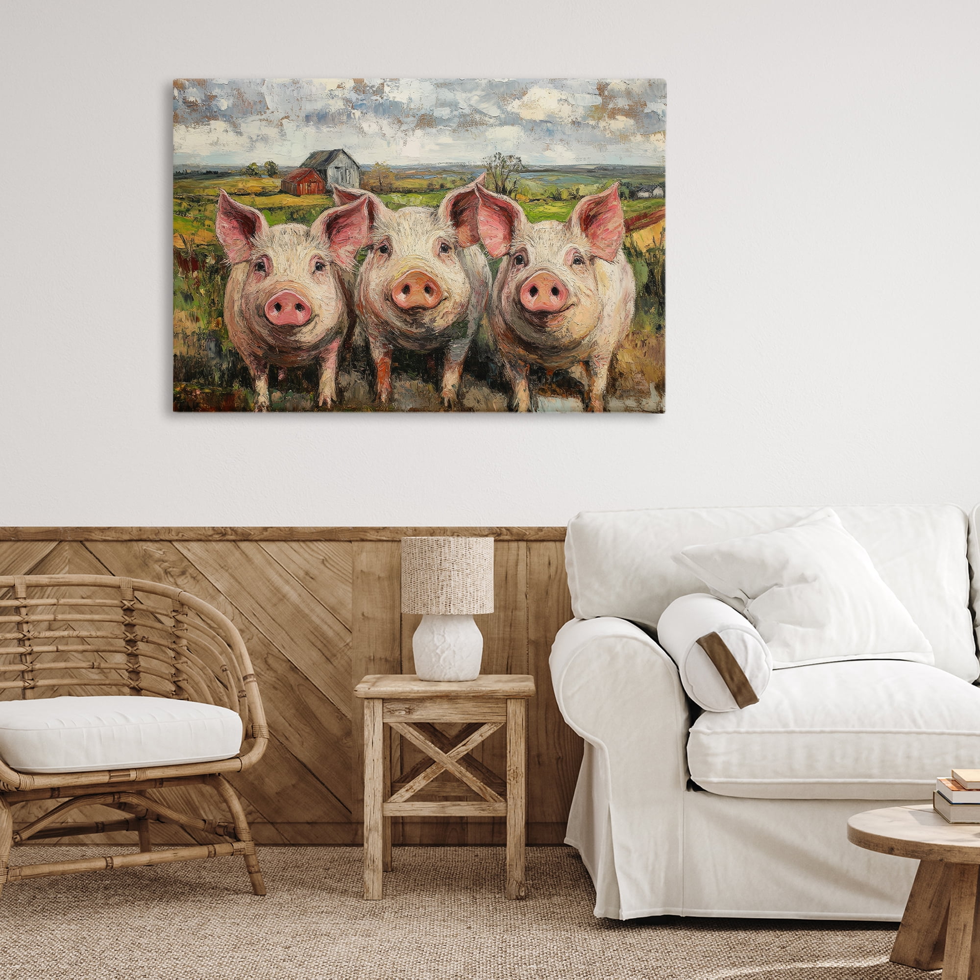 Stupell Industries Classic Barnyard Pigs in Countryside Canvas Wall Art, design by Petal Prints Design