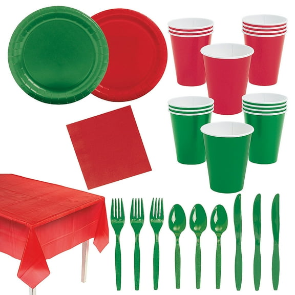 Red & Green Tableware Kit for 48 Guests, Party Supplies, Party, 298 Pieces