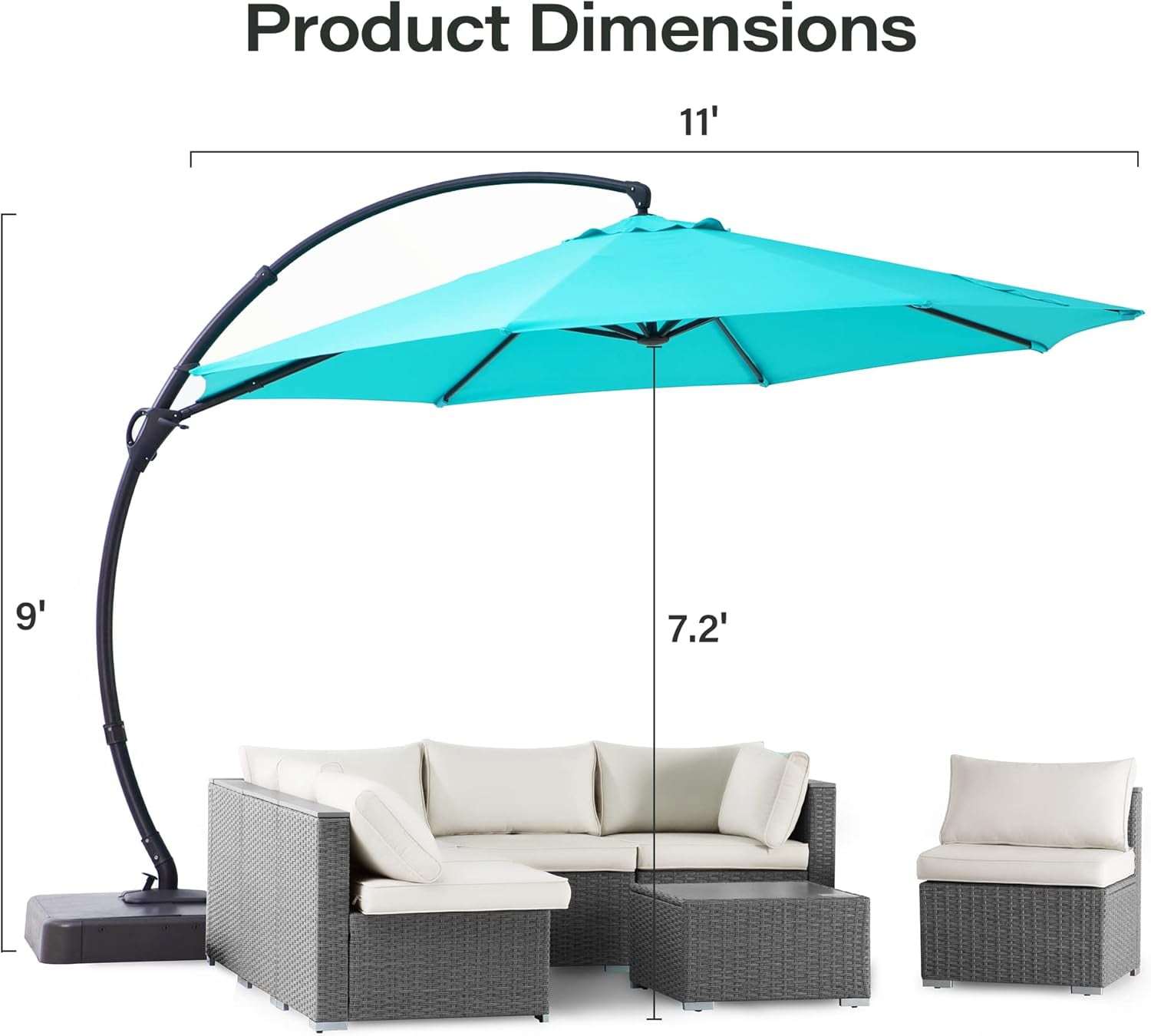 Decksplore Outdoor Patio Umbrella,Curvy Cantilever Umbrella Heavy Duty Offset Hanging Umbrella with 360° Rotation for Garden, Pool(Blue, 11FT)