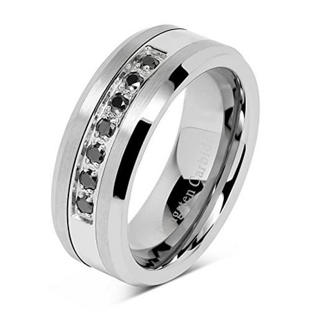8mm Men's Tungsten Ring Black Cz Inlay Wedding Band Titanium Color Size 8-16