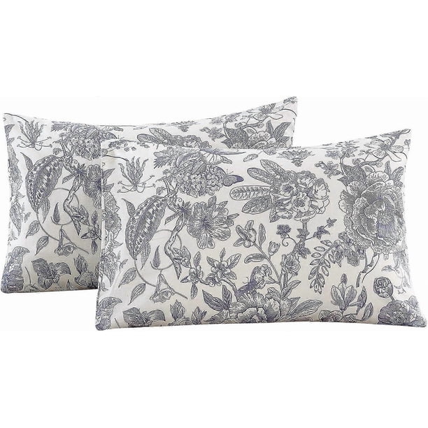 2 Pack Pillowcase Standard Size with Vintage Floral Pillow Cases Set, 100% Cotton Standard Pillow Covers Envelope Closure (Standard, 20"x26")