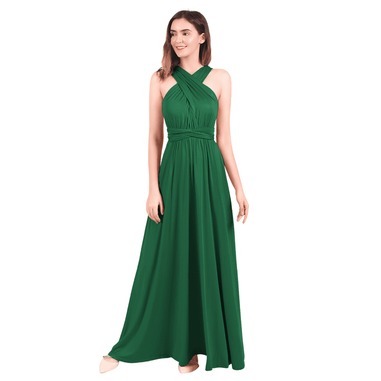 Ibtom Castle Women Transformer Evening Dress Maxi Cocktail Wrap Convertible Multi Way Floor Long Formal Gown M Green