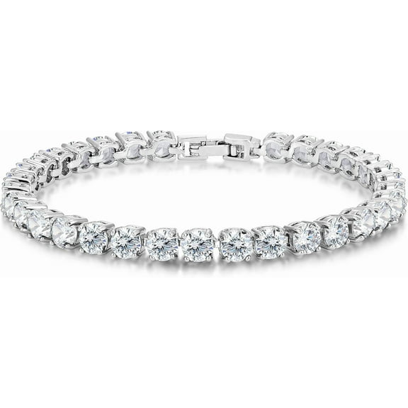 Kezef 5mm Round Cut White Cubic Zirconia Tennis Bracelet in Sterlin Silver Plate for Women, 7"