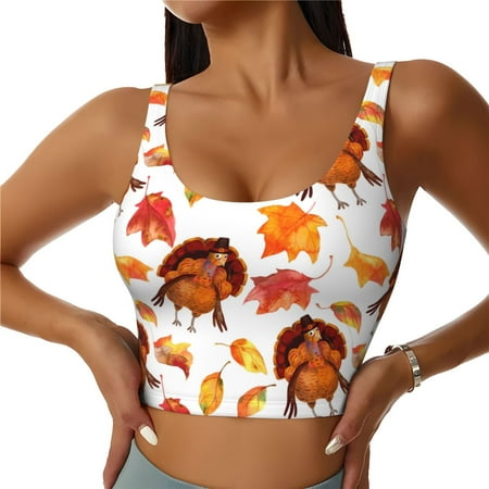 Matuu Thanksgiving Turkey Leaves for Women s Sports Bra - Soft  Comfortable and Breathable Sports Vest for Yoga  Fitness  and Dance-XX-Large