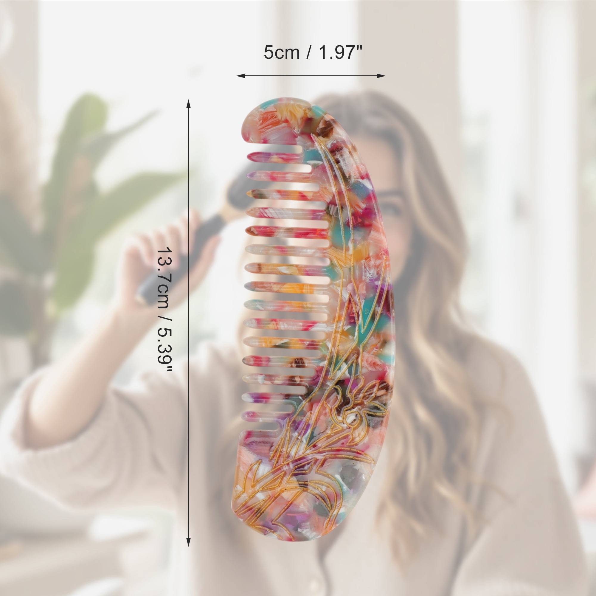 Unique Bargains 1 Pc Floral Half Round Hair Comb for All Hair Types Styles Colorful