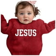 thumbnail image 2 of Bobifish Little Girls Dark Ribbed Sweater “JESUS” Letter Print Long Sleeve Knitted Crewneck Sweater Casual Travle Home Wear Boys Girls Pullover Top, 2 of 3
