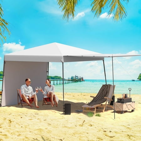 Erommy 10'x10' Pop Up Canopy Tent with 2 Convertible Sidewalls, Easy up Canopy for Beach,Camping,White