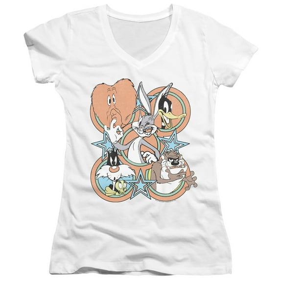 Looney Tunes Screen Stars Junior Women's T-Shirt V-Neck White