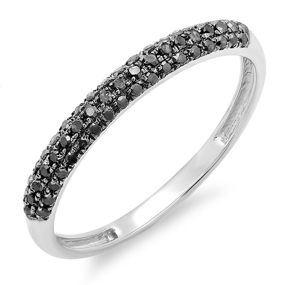 0.25 Carat (ctw) 14k White Gold Round Black Diamond Ladies Pave Anniversary Wedding Stackable Ring 1/4 CT