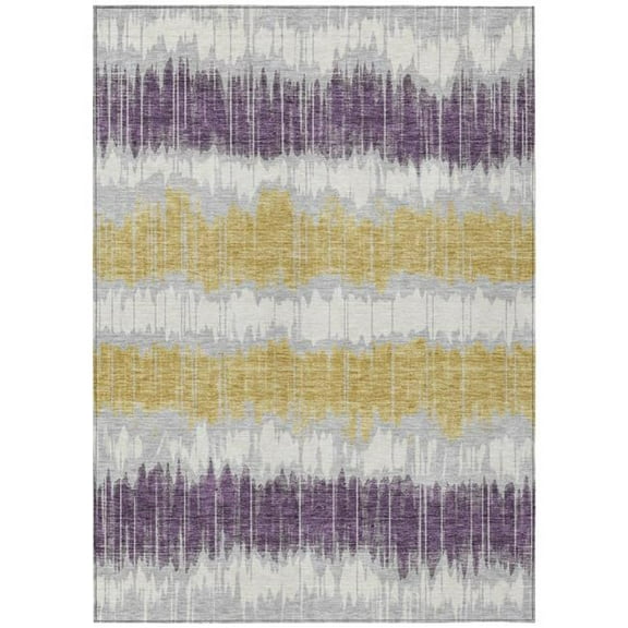 HomeRoots 585164 9 x 12 ft. Striped Washable Indoor & Outdoor Rectangle Area Rug, Silver, Ivory & Purple