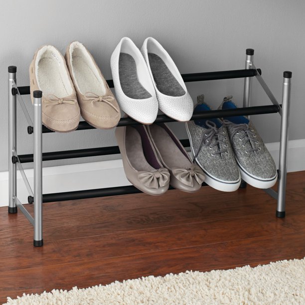 Mainstays 2 Tier Expandable Shoe Rack With Non Slip Bars Walmart Com Walmart Com