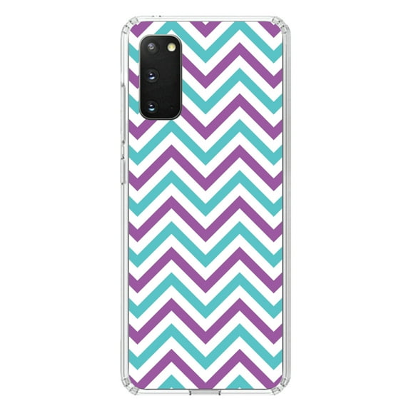 DistinctInk Clear Shockproof Hybrid Case for Galaxy S20 PLUS / 5G (6.7" Screen) - TPU Bumper, Acrylic Back, Tempered Glass Screen Protector - Purple Teal Stripes - Stripes Pattern