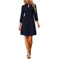 thumbnail image 1 of INSPIRE CHIC Women's A-Line Knit Keyhole Mock Neck Long Sleeve Midi Dress Navy Blue S, 1 of 5
