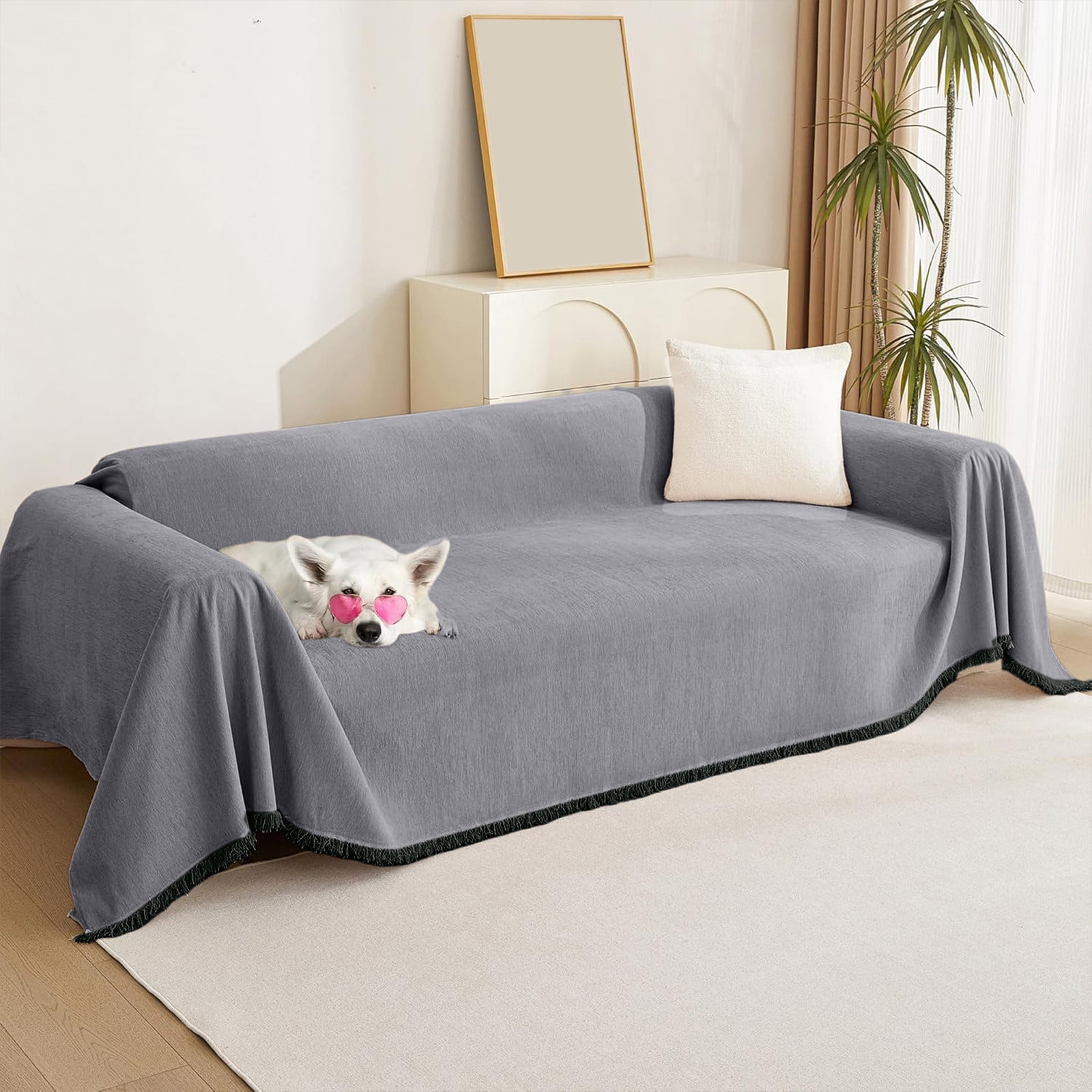 Lunxisen 2 Pcs Couch Cover Sheet Blanket, Oversized Reversible Couch Covers, Extra Large Furniture Decoration Cover Sofa Slipcovers, Sectional Protector for Cats Dogs(150*90cm)