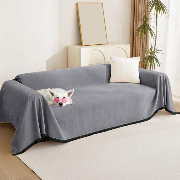 Taotanxi Couch Cover L Shape, Sectional Couch Covers, Couch Cover Blanket Furniture Protector for Pets, Sofa Covers Tassel Chenielle Sofa Slipcover Soft Throw Couch for Dogs,90X150, Black