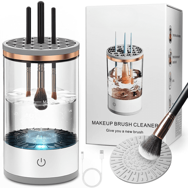 Máquina Eléctrica para Limpiar Brochas de Maquillaje, Giratoria Automática con Recipiente Transparente y Secado Rápido