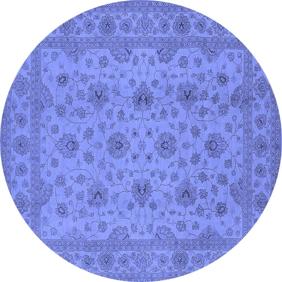 Ahgly Company Machine Washable Indoor Round Oriental Blue Traditional Area Rugs, 4' Round