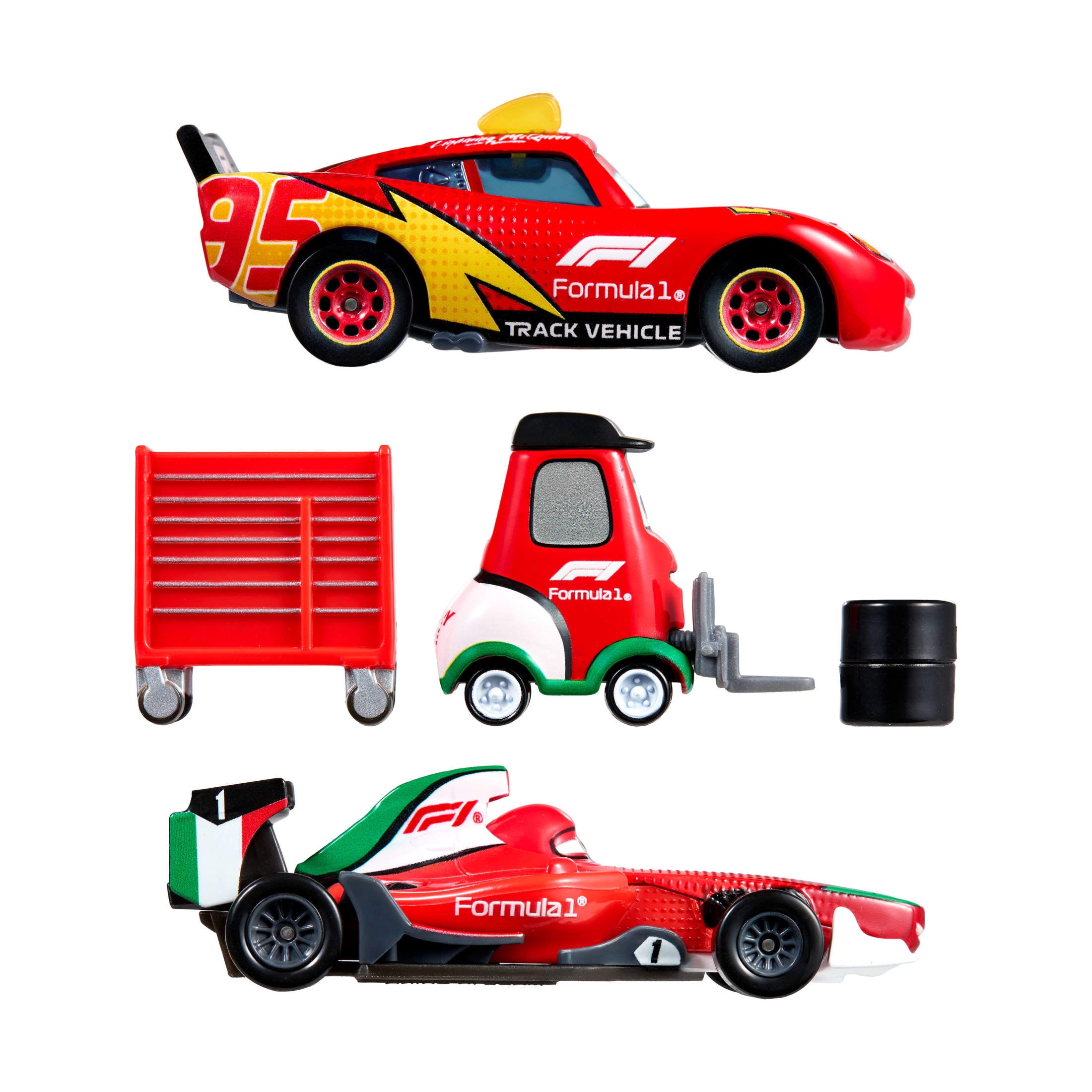 Disney and Pixar Cars x Formula 1 Collab, Lightning McQueen, Francesco Bernoulli & Alex Machino