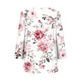 thumbnail image 4 of CYMMPU Tunic Tops 3/4 Sleeve Spring Tops Blouses for Women Dressy Casual Summer Fashion Shirts Round Neck Flower Pattern Loose Fit Plus Size Blouse White XXXXL, 4 of 5