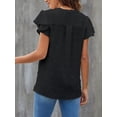 thumbnail image 5 of DAKIMOE Womens Tops Summer V Neck Ruffle Shirts Short Sleeve Swiss Dot Flowy Blouse Tunic Top Summer Casual Cute Ladies Blouses, Black, M, 5 of 7