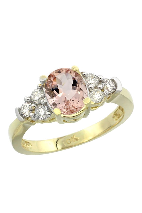 14K Yellow Gold Natural Morganite Ring Oval 9x7mm Diamond Accent, size 6
