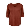 thumbnail image 7 of BLVB Womens 3/4 Sleeve Shirt Fall Fashion V Neck Sweater Ribbed Knit Tunic Tops Dressy Casual Soft Blouse Trendy Clothing, 7 of 7