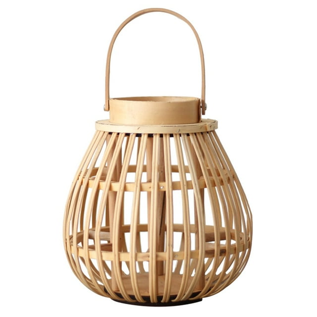 1pc Hanging Lantern Bamboo Woven Candlestick Decorative Candleholder (Beige)