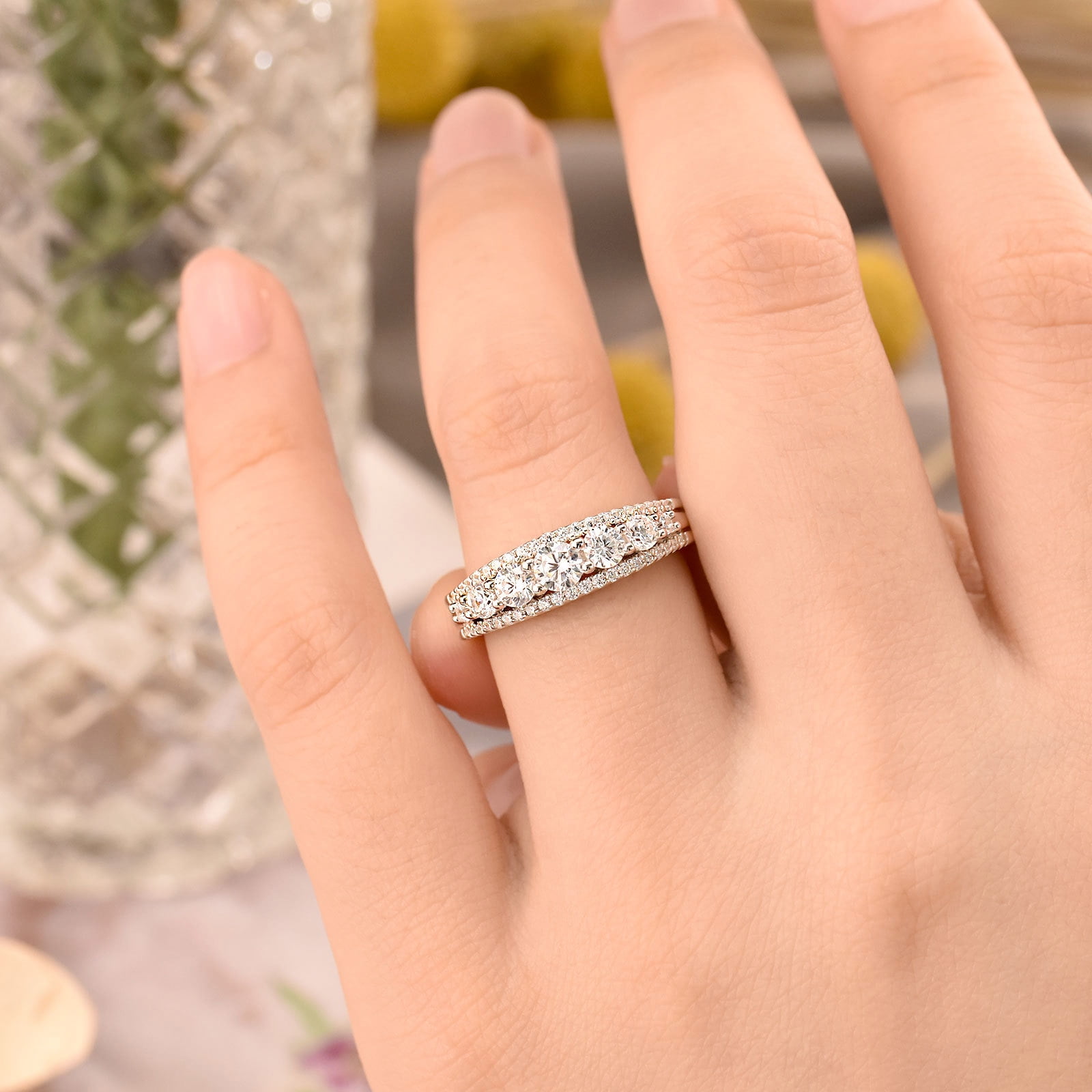 Newshe Jewellery Wedding Band for Women 925 Sterling Silver Eternity Ring Round White 1.13ct AAAAA Cz Size 7