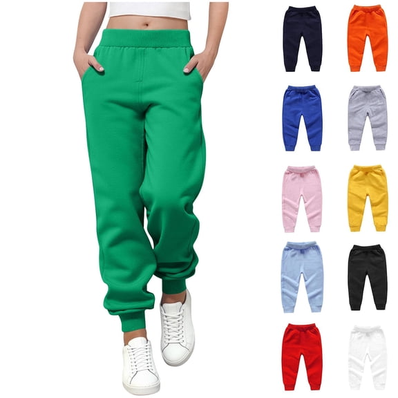 Afuyipoi Kids Active Sweatpants Cotton Back to School Elastic Waist Classic Athletic Track Cuffed Joggers Size 0-13 Years Green Size 0-1 Years