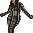 thumbnail image 4 of Femmes Enveloppé Robe Manches Longues Tricot à Rayures Casual Partie Robe de Printemps, 4 of 9