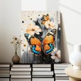 thumbnail image 3 of Cuadro decorativo lienzo mariposas doradas naranja azul flores beige técnica salpicadura oro, arte abstracto floral moderno, decoración elegante para dormitorio, sala y tocador, 3 of 7