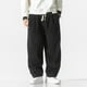 thumbnail image 1 of Pantalones largos para hombre, de ocio, de color liso, con botones, cintura elástica y cordón ajustable, de poliéster., 1 of 8
