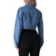 thumbnail image 3 of Chaqueta de mezclilla de manga larga recortada para mujer con bolsillos cargo XL azul, 3 of 5