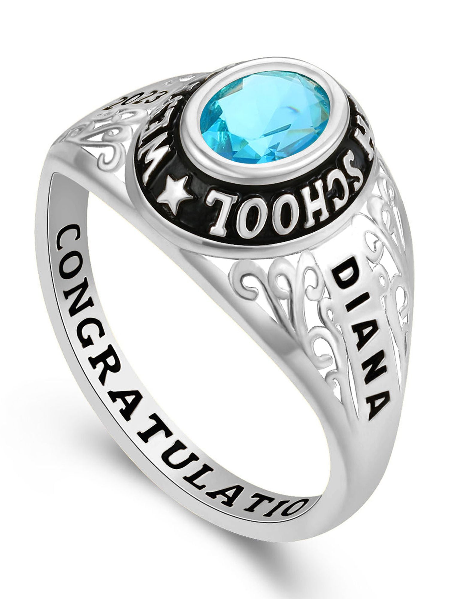 Mementos USA Customized Sterling Silver Class Rings for Women High School College-Platinum-Filigree