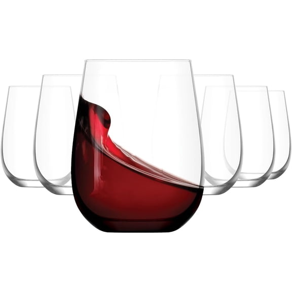 LAV Stemless Wine Glasses Set of 6 - Clear Glass Wine Tumblers 16 oz