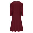 thumbnail image 3 of Zpanxa Plus Size Dress for Women, Solid 3/4 Sleeve Empire Waist Dress, Round Neck Fall Dress Casual Midi T-Shirt Dress Wine M, 3 of 5