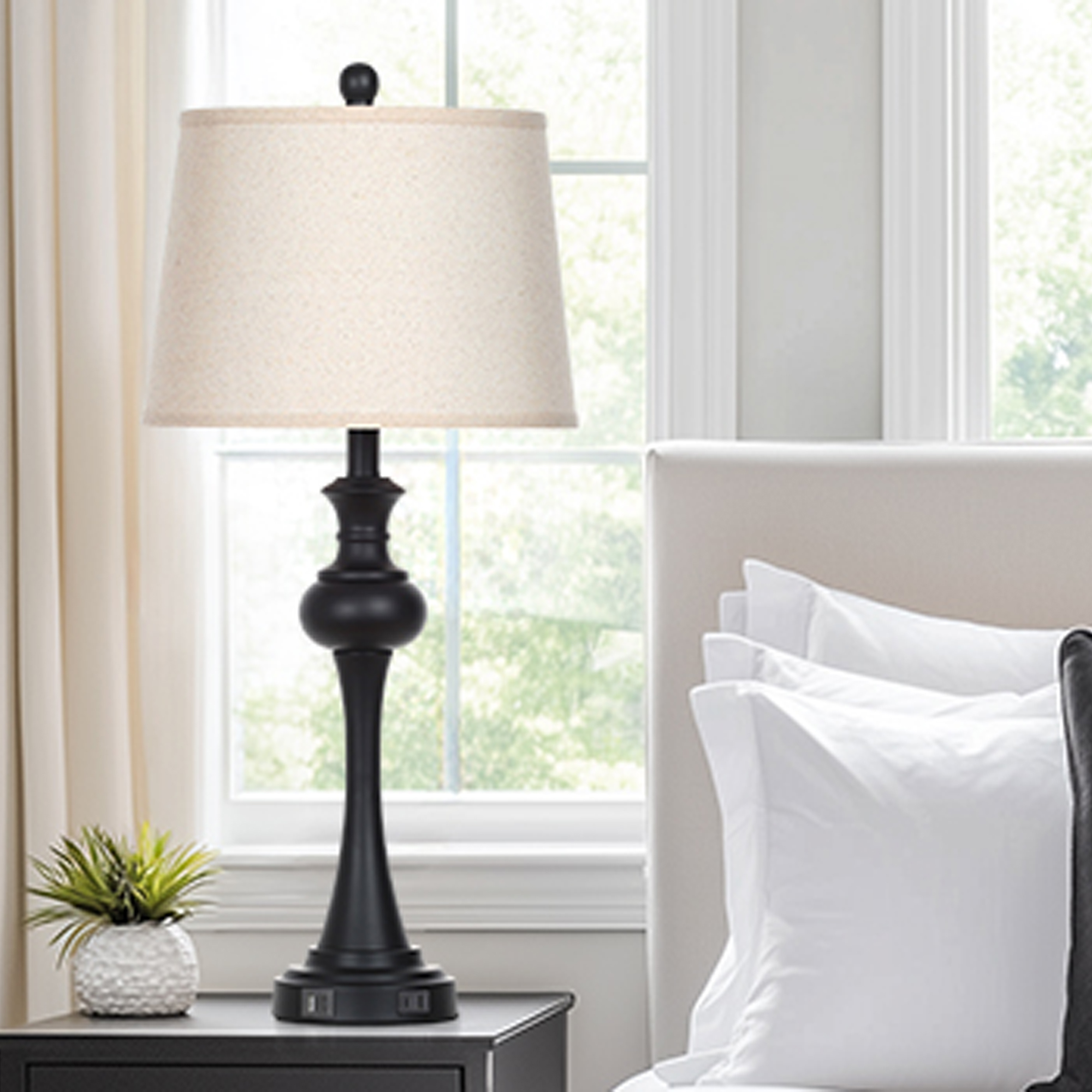 Cinkeda 29.5" Black Table Lamps Set of 2 with USB Ports photo 4