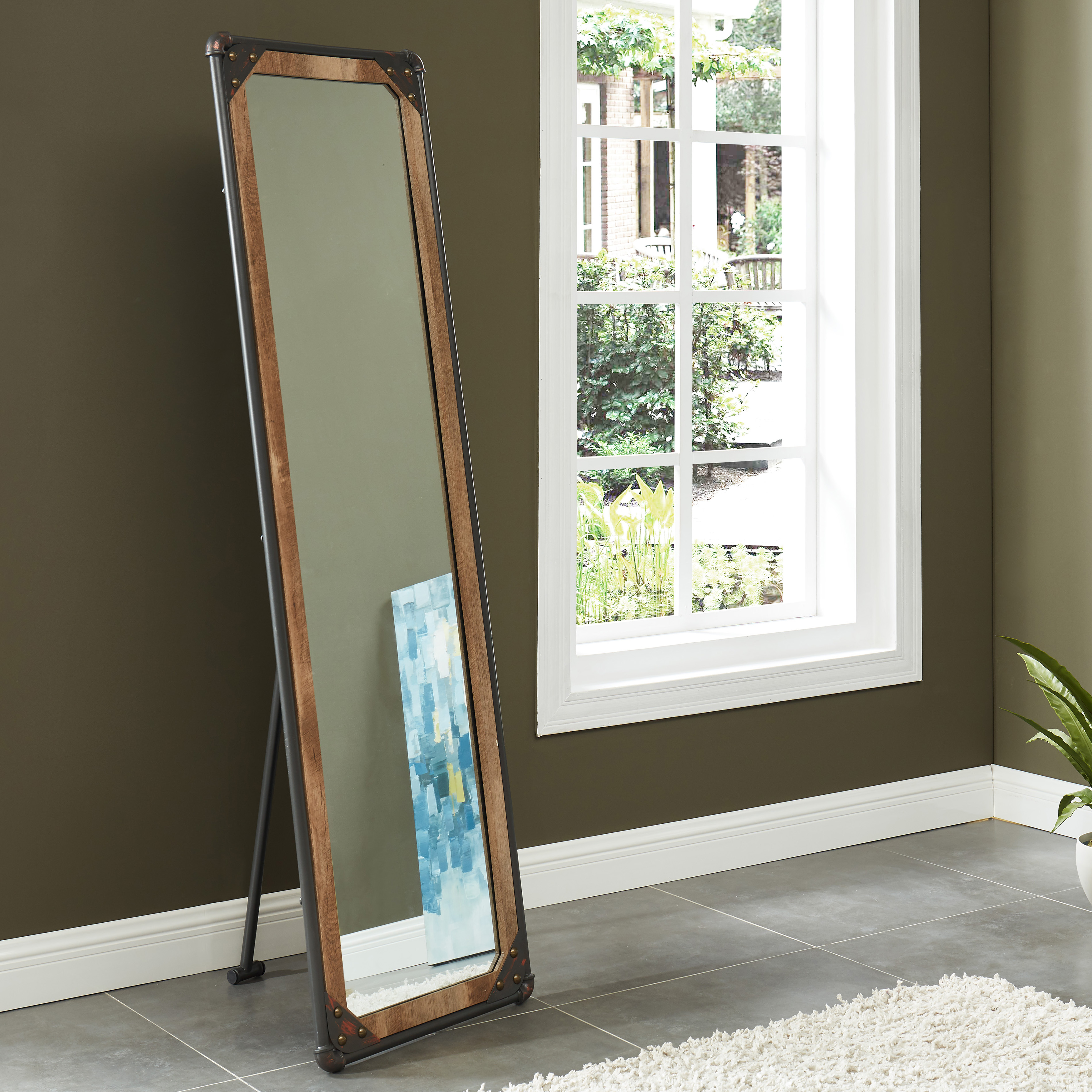 Furniture of America Asher Metal 68-in Standing Mirror, Sand Black