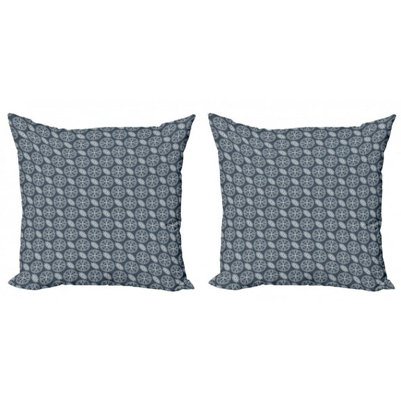 Ambesonne Floral Throw Pillow Cover 2 Pack, Japanese Ornate Abstract, 24", Charcoal Grey Dark Blue