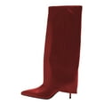 thumbnail image 2 of FSJ Women Classic Fold Over Knee High Boots Stiletto High Heel Pointed Closed Toe Long Boots Wide Calf Sexy Party Dress Shoes Size 10.5 Red, 2 of 4