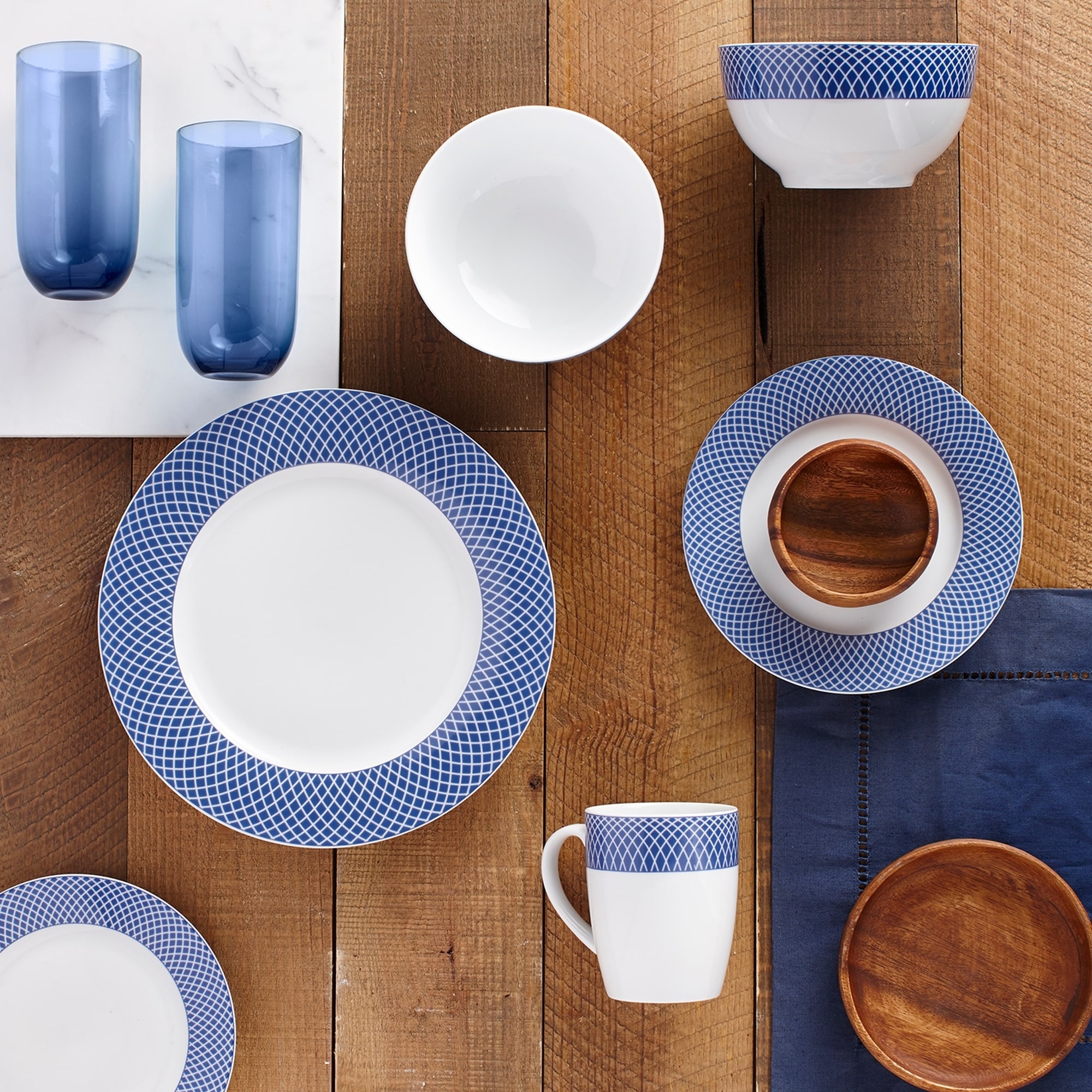Safdie & Co. 16-Piece Porcelain Dinnerware Set, Blue, Diamond - image 2 of 2
