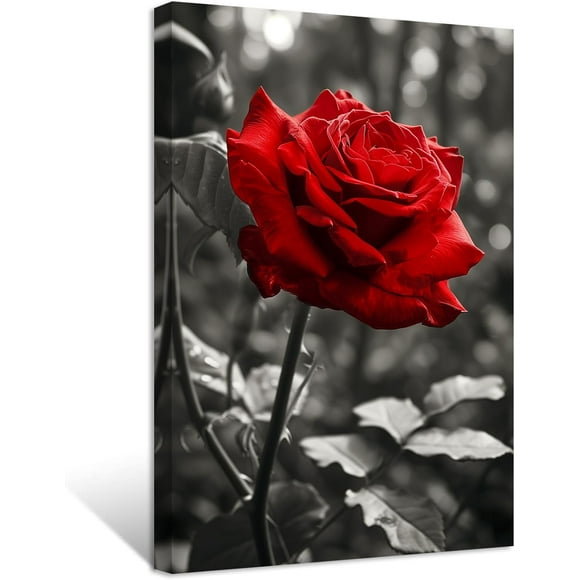ZHONGYUTONG Red Rose Canvas Wall Art Elegant Rose Flower Painting Prints Blooming Floral Picture Romantic Artwork for Girls' Bedroom Framed (20.00" x 30.00")