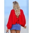 thumbnail image 5 of Knitted Cardigan Sweater Autumn Winter Long Sleeve Solid Lace Up Top Knitwear Female Outerwear Jacket Red XL, 5 of 10