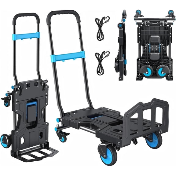 Foldable Dolly Cart with Wheels, 330 lbs Max Capacity Portable Hand Cart, 2-in-1 Heavy Duty Folding Hand Truck with Adjustable Retractable Handle for Moving,Delivery, Shopping, Office,Travel Use