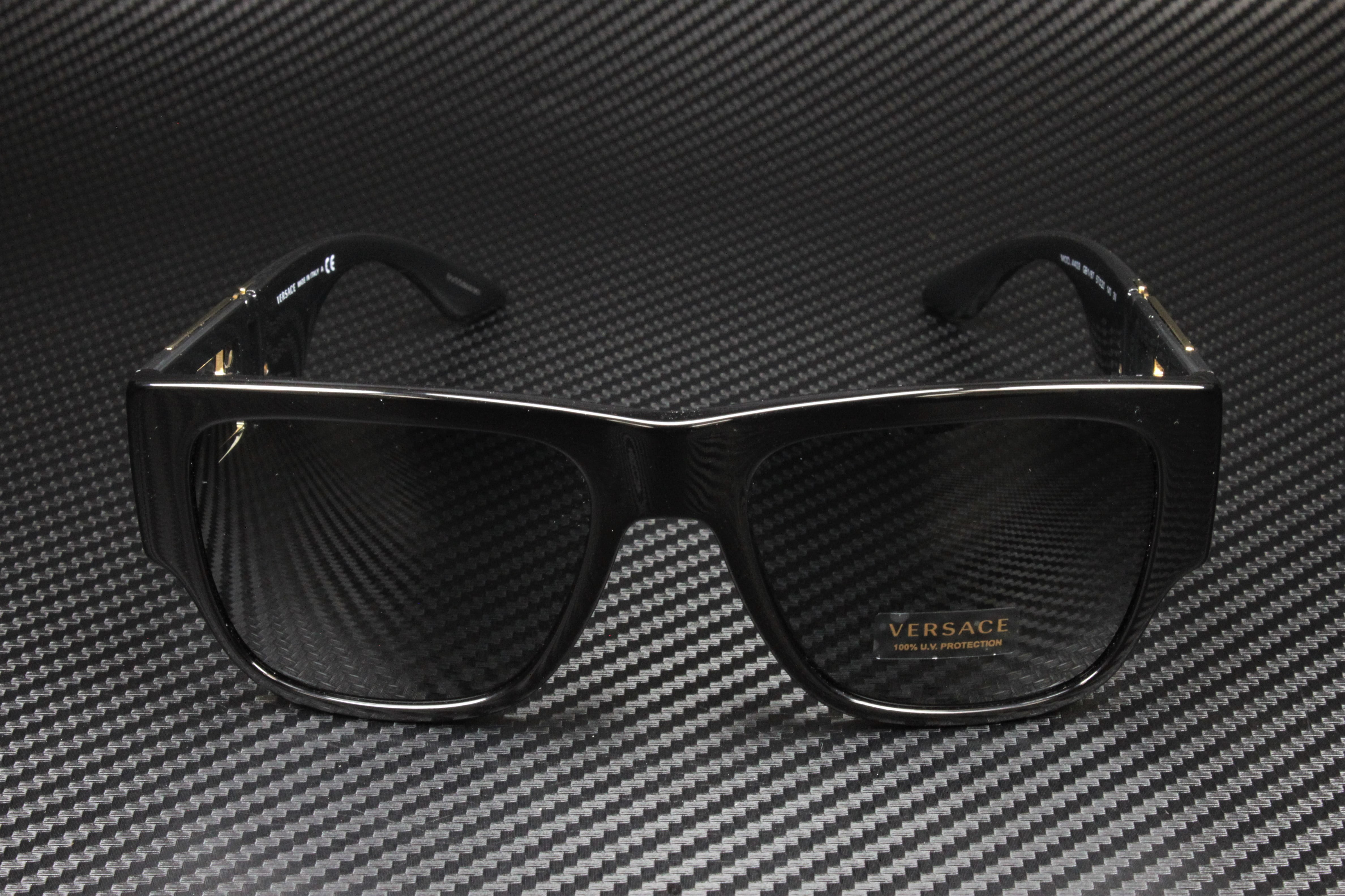 Versace Men's Rectangle Sunglass, Black and Dark Grey