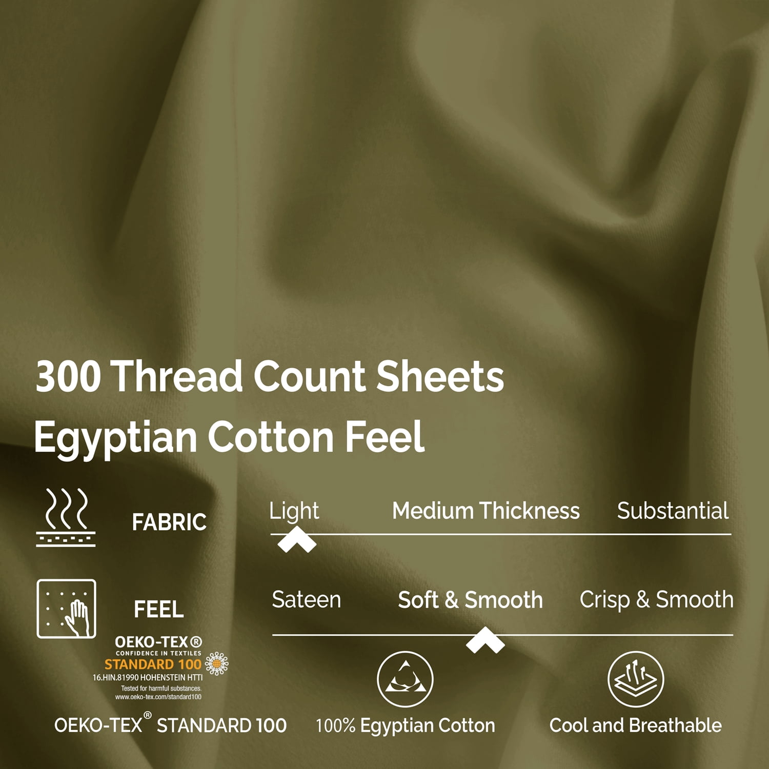 Superior 4-Piece 300 Thread Count Sage Egyptian Cotton Sheet Set, King